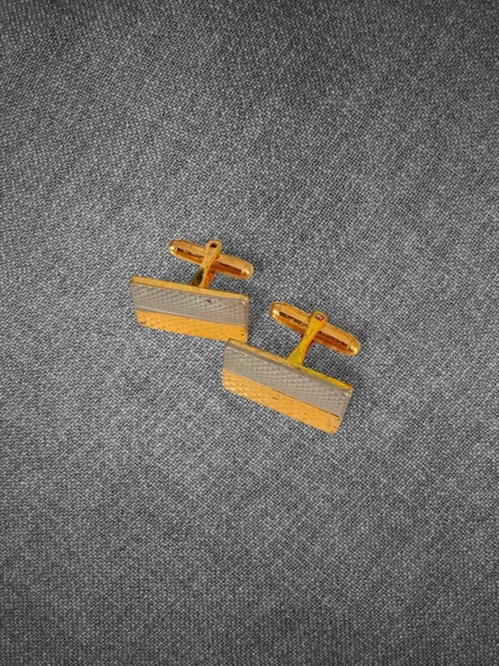Vintage Gold And Silver Tone Textured Rectangle Cufflinks Pair